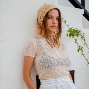 Crochet Knit Cropped Polo